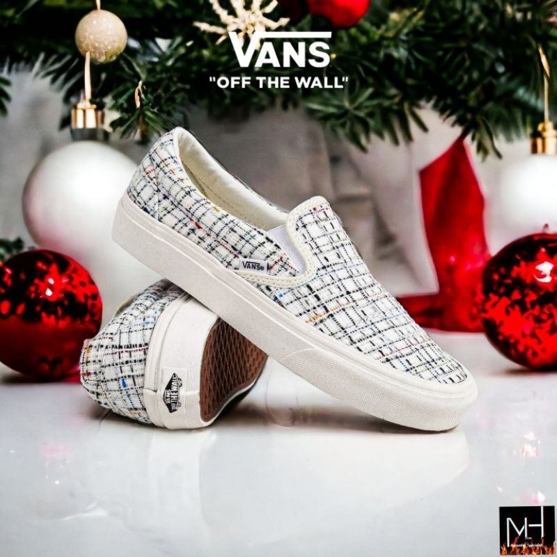 VANS SLIP-ON PLAID WOVEN WHITE CLASSIC ORIGINAL 100%