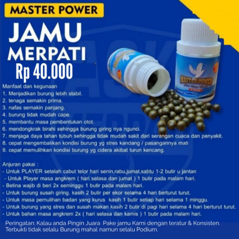 Jamu merpati Master Power isi 100 butir