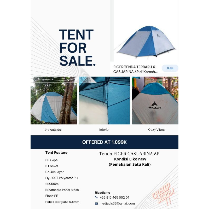 EIGER TENDA X-CASUARINA 6P MURAH DAN LIKE NEW