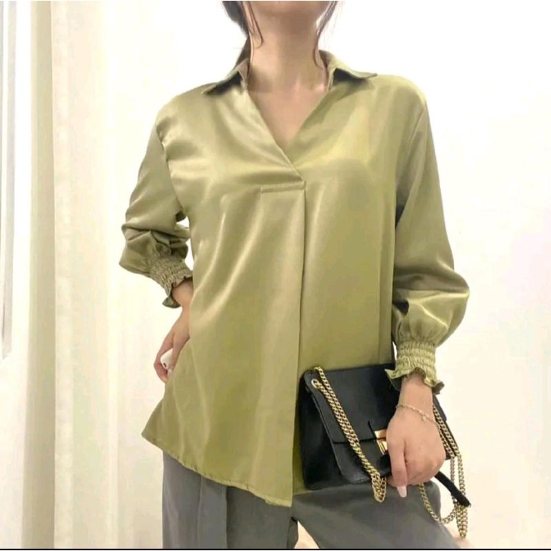 KARA Blouse V Neck/ Blouse Kerah Kerja/ Atasan Kantor /Kemeja kerah V