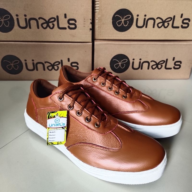 Sepatu Sneakers Pria Casual Kasual Bahan Kulit Asli 100% Original Cs1 Tan