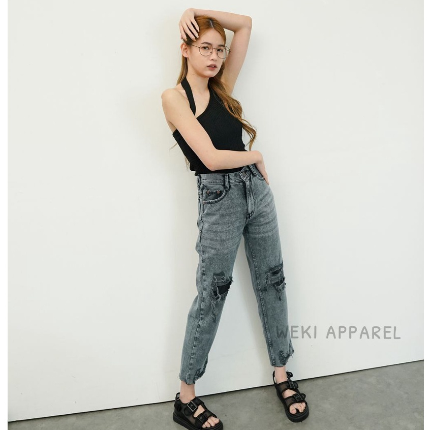 Weki Celana Jeans Boyfriend Ripped Rossie With Furing