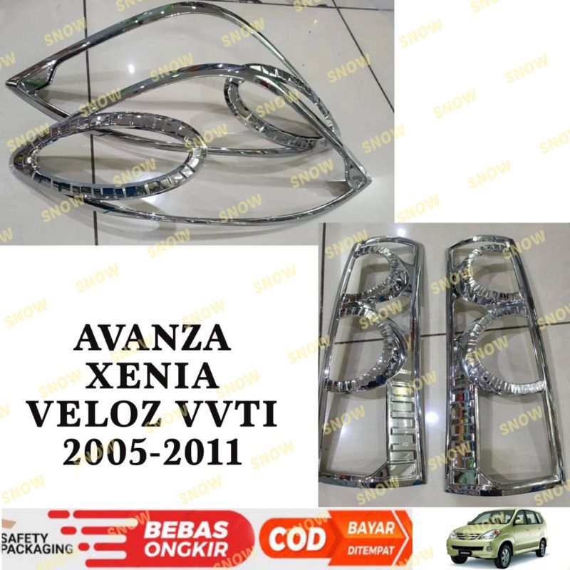 Paket Garnish Lampu Depan Belakang Avanza Xenia Veloz 2005 2007 2008 2010 2011 Hitam Chrome