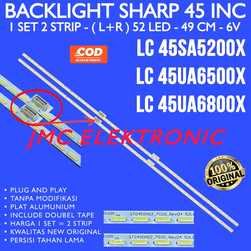 BACKLIGHT TV LED SHARP 45 INC LC-45UA6500 LC-45UA6800 LC-45SA5200 LC-45UA6500X LC-45UA6800X LC-45SA5200X LC45SA5200 LC45UA6500 LC45UA6800 LC45SA5200X LC45UA6500X LC45UA6800X