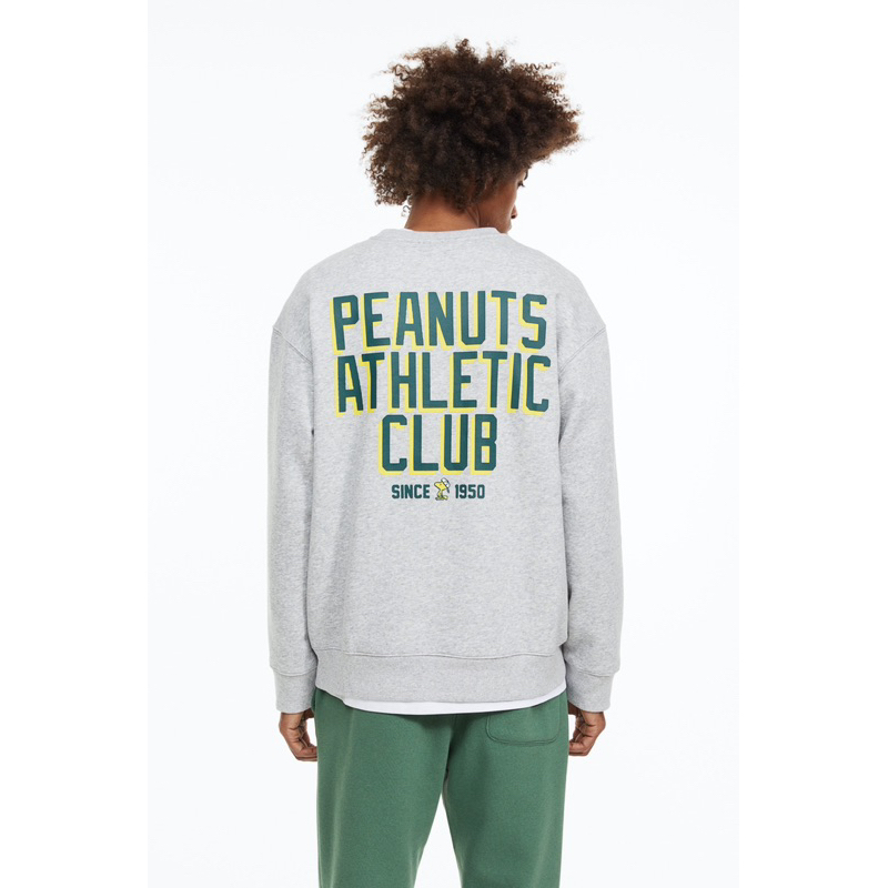 ( 8.8 ) Crewneck H&amp;M Unisex Sablon Peanuts Athletic Club Grey, Flecee Katun Lembut, Free Papperbag