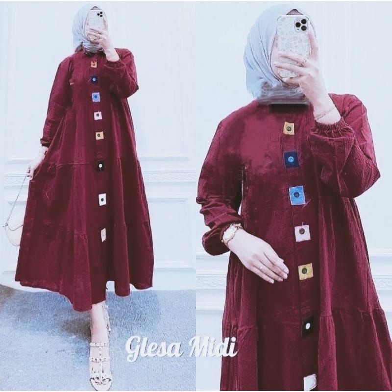 Glessa midi dress viral/Poky midi dress viral/Gamis rayon terbaru