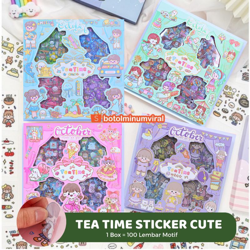 Sticker Viral 100 Pcs Korea Momo Teatime Aesthetic Deco Tahan Air