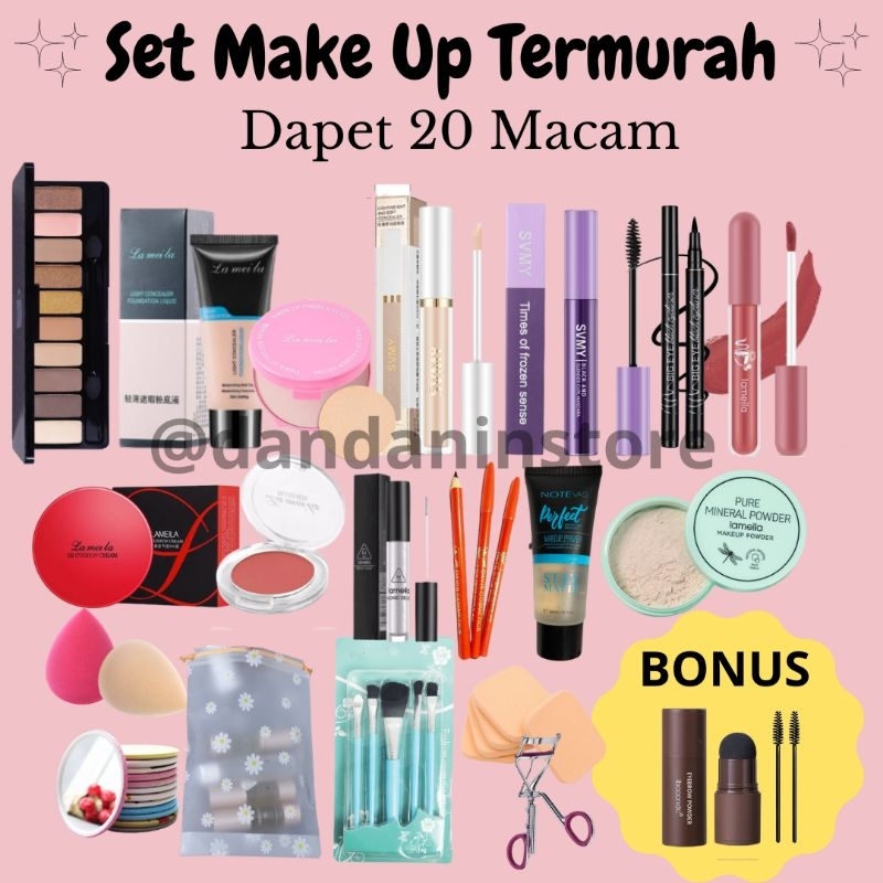 Set Make Up 35in1 Viral Super Lengkap Banget Paket Kecantikan Kosmetik Wajah Wanita Murah Lengkap Makeup Lameila Maybeline Komplit Ekonomis Terjangkau Extra Bonus Eyebrow Stamp Cetakan Alis Lipstik Lipmate