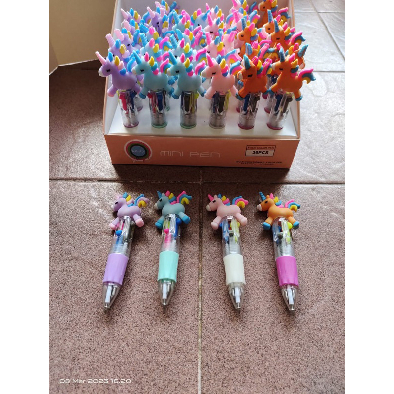 

pen mekanik 4 warna kepala karet unicorn satuan