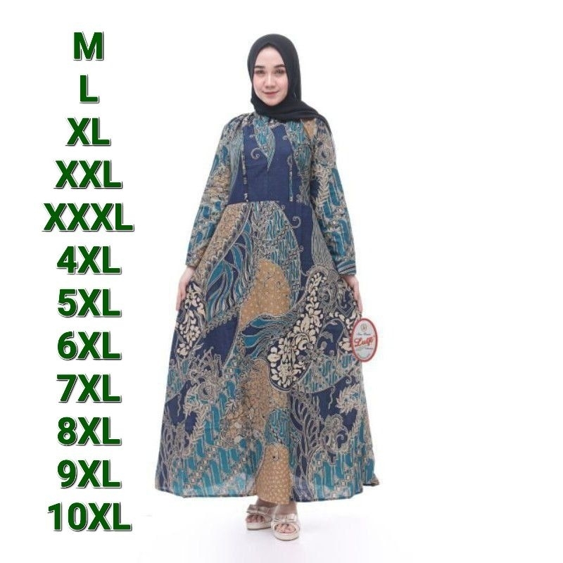 Gamis batik motif cap toska dan cap coklat big size M L XL XXL XXXL 4XL 5XL 6XL 7XL 8XL 9XL 10XL