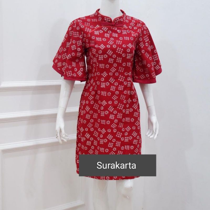 Tunik batik wanita modern solo bahan katun warna merah size S-XXXL