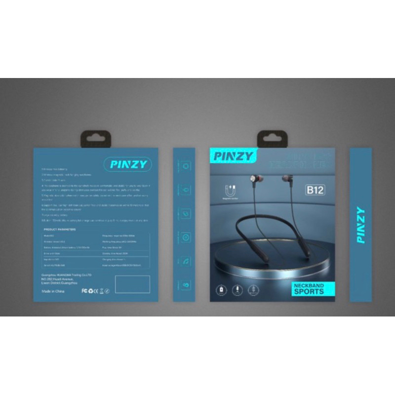 Headset Bluetooth PINZY B12 Sport Neckband Wireless Headphones - PINZY Neckband sport B12 -