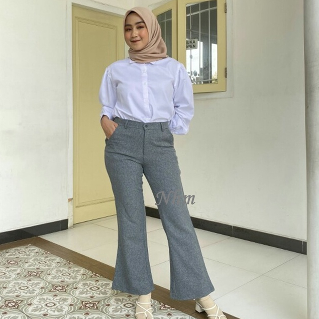 Celana Kerja Wanita Cutbray, Celana Bahan Kantor Formal Santai Celana Panjang Cutbray