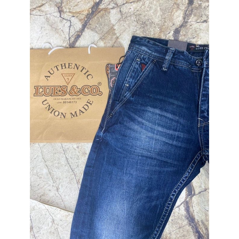 Celana Denim Lues Standar Kantong Miring Terlaris/Celana Denim Panjang Pria Lues  Geed Quality Premi