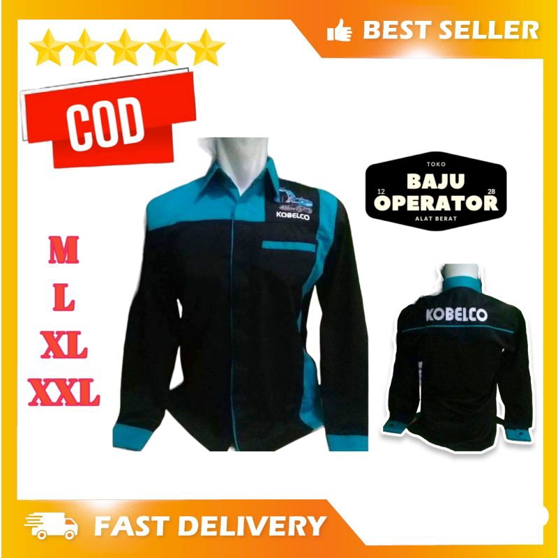 Kemeja Kobelco lengan panjang / kemeja kobelco excavator / kemeja kobelco biru /baju alat berat