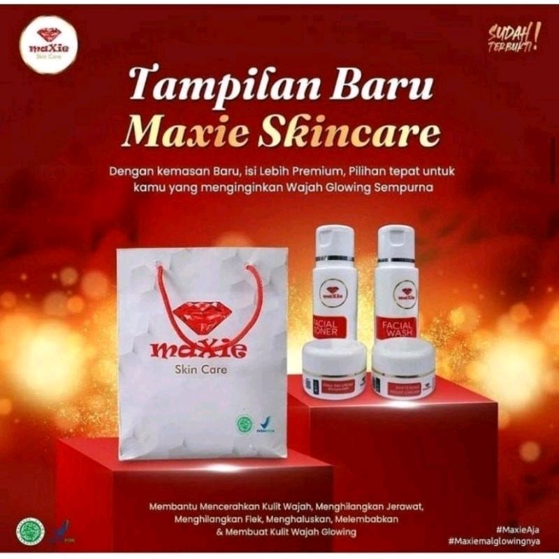 maxie glow kemasan baru BPOM original cream siang cream malam facial toner maxie