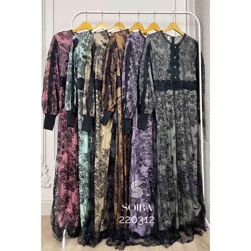 Gamis brokat kombinasi tile