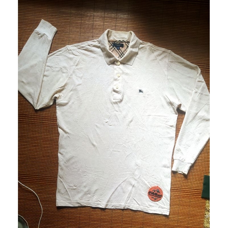 BURBERRY Baju Kaos Polo Rugby Kerah Panjang Pria Cream