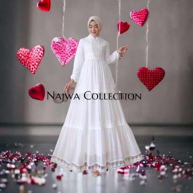 GAMIS BRUKAT LAYER CANTIK WHITE SIZE M L XL &amp; JUMBO REALPICT GAMIS IBU PUTIH
