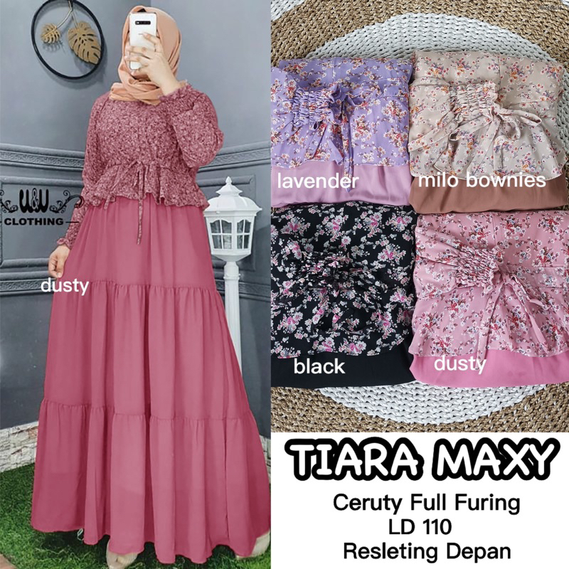 Tiara Maxy - Gamis Ceruty Full Furing Resleting Depan Serut Pinggang / 563-7271