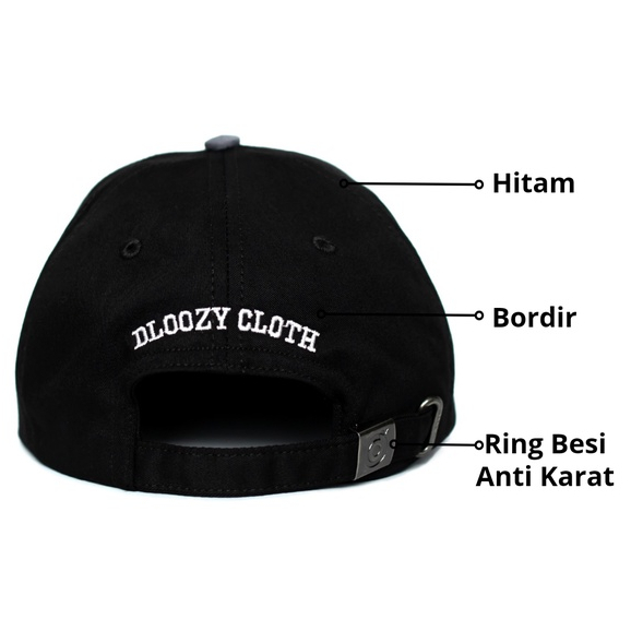 DLOOZY Topi Baseball Polo Cap Hitam Abu Dlz08