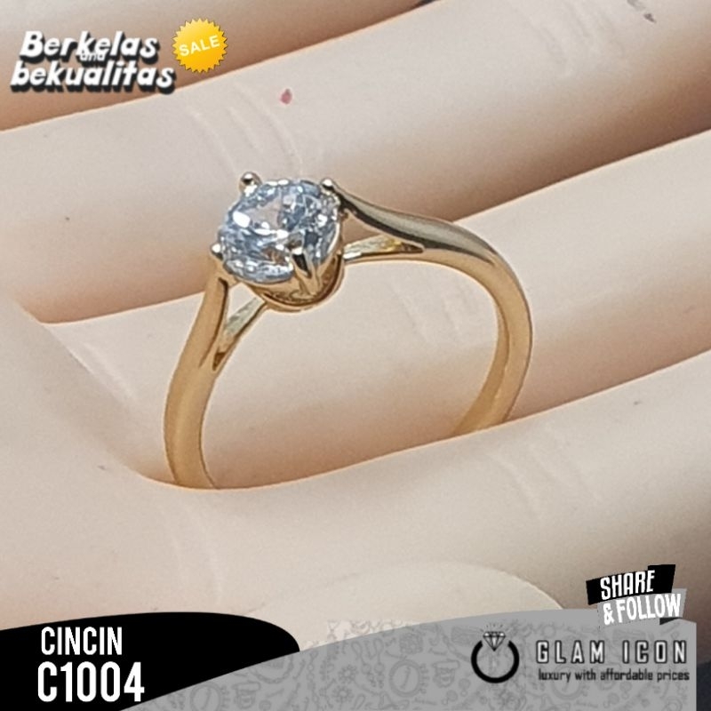 Cincin wanita motif Solitaire ukir Simple C1004