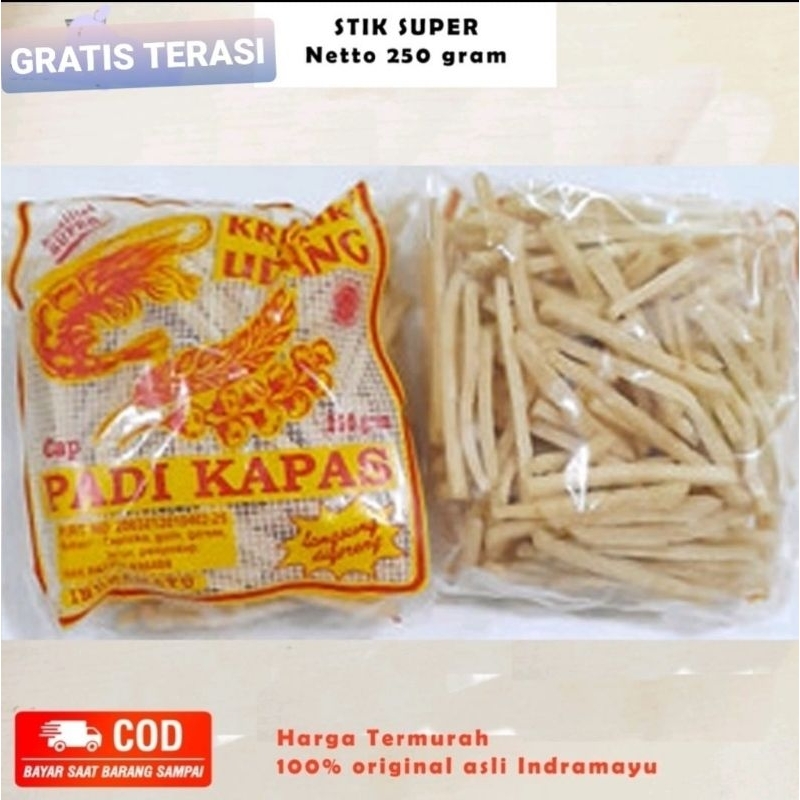 

KERUPUK UDANG PADI KAPAS STIK SUPER 250 gram Original ENAK GRATIS TERASI khas Cirebon