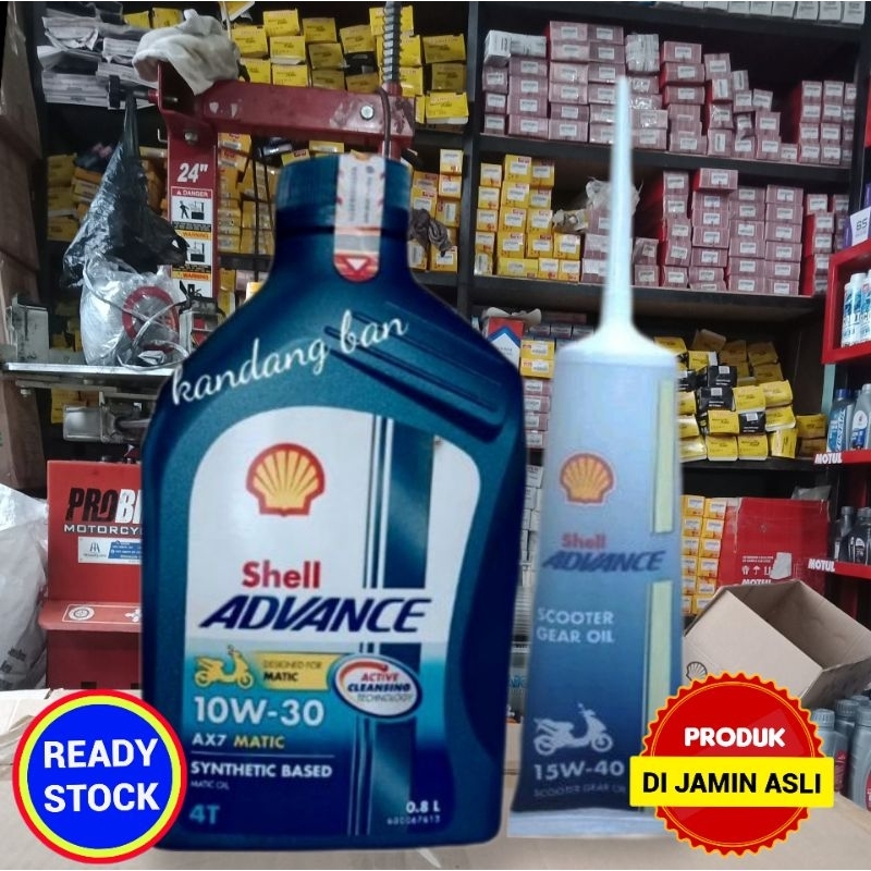 PAKET OLI SHELL ADVANCE AX7 MATIC 10W-30 (800 ML)  + OLI GARDAN SHELL (PRODUK 100% ORIGINAL)