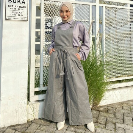 Overall Jumpsuit Panjang Wanita Linen Adem Terbaru