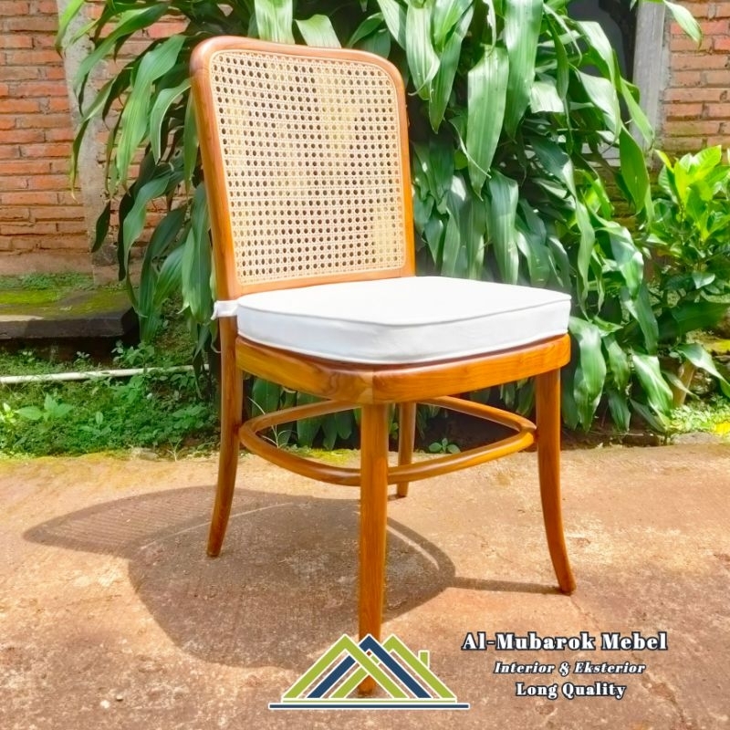 Kursi Cafe Kayu Jati Mix Rotan // Kursi Makan Rotan Jok Busa