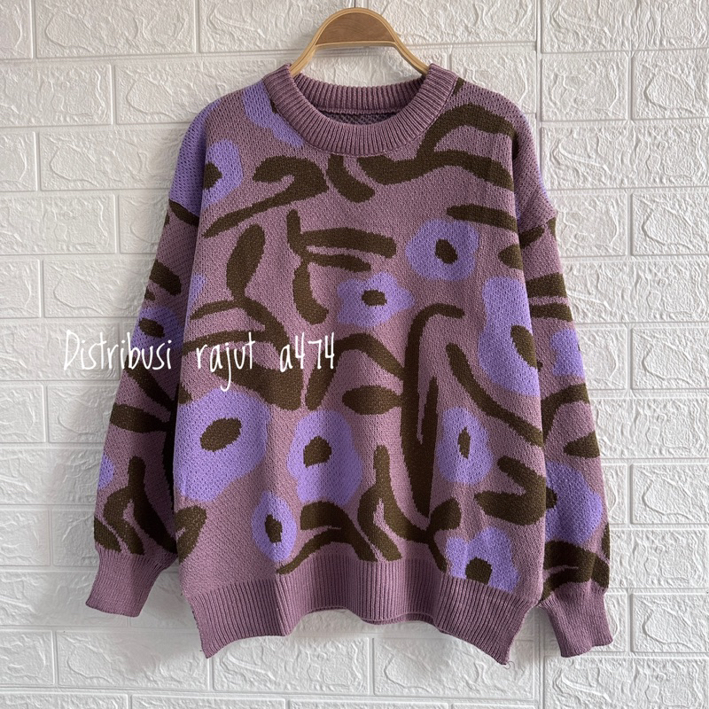 TASYA CLAIRE TOP KNIT SWEATER RAJUT OVERSIZE MOTIF BUNGA LD 120 ATASAN LENGAN PANJANG