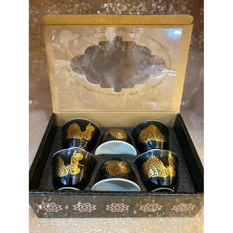 CUCING MOTIF ARABIC MARBLE / CUP ESPRESSO / SYAHI / GAHWA / CANGKIR SET ISI 6