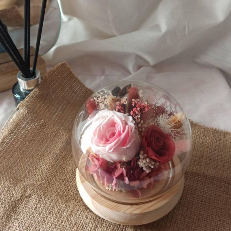 FLOWER GLASS DOME - ROSE PINK