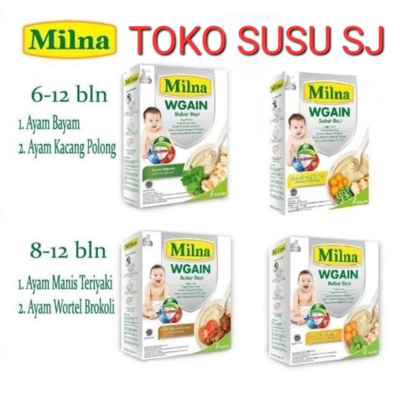 MILNA BUBUR BAYI WGAIN 6 + 8 + 120 GRAM/ 120GR/ WEIGHT GAIN/8+/6+/AYAM MANIS WORTEL BAYAM KACANG POLONG