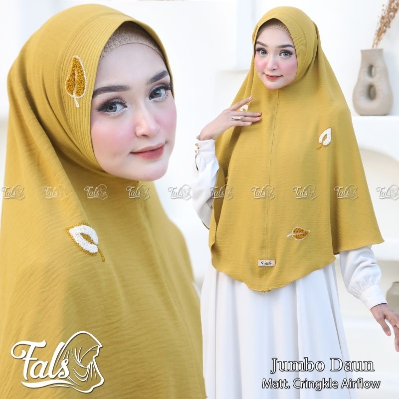 (Ori Fals) JUMBO DAUN •jilbab instan crinkle airflow•hijab instan jumbo motif