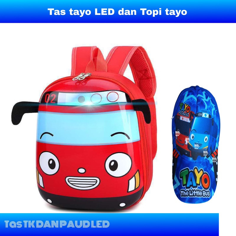 tas Ransel bus tayo led anak tk dan paud gratis topi tayo