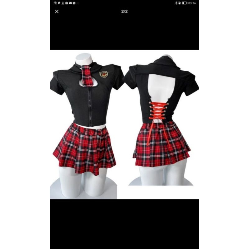 Lingerie seksi Costume Murid Sekolah jepang rok kotak kotak