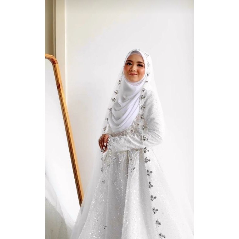 Veil pengantin panjang, slayer pengantin, krudung pengantin panjang