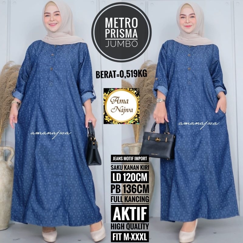 Metro Prisma Jumbo Gamis Jeans Motif Import LD 120 By Amanajwa