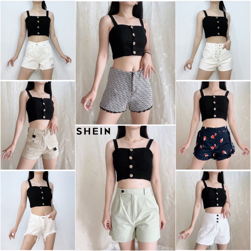 Short Hot Pants Celana Pendek Bahan Linen Denim Tweed Polos Motif Kain High Waist HW