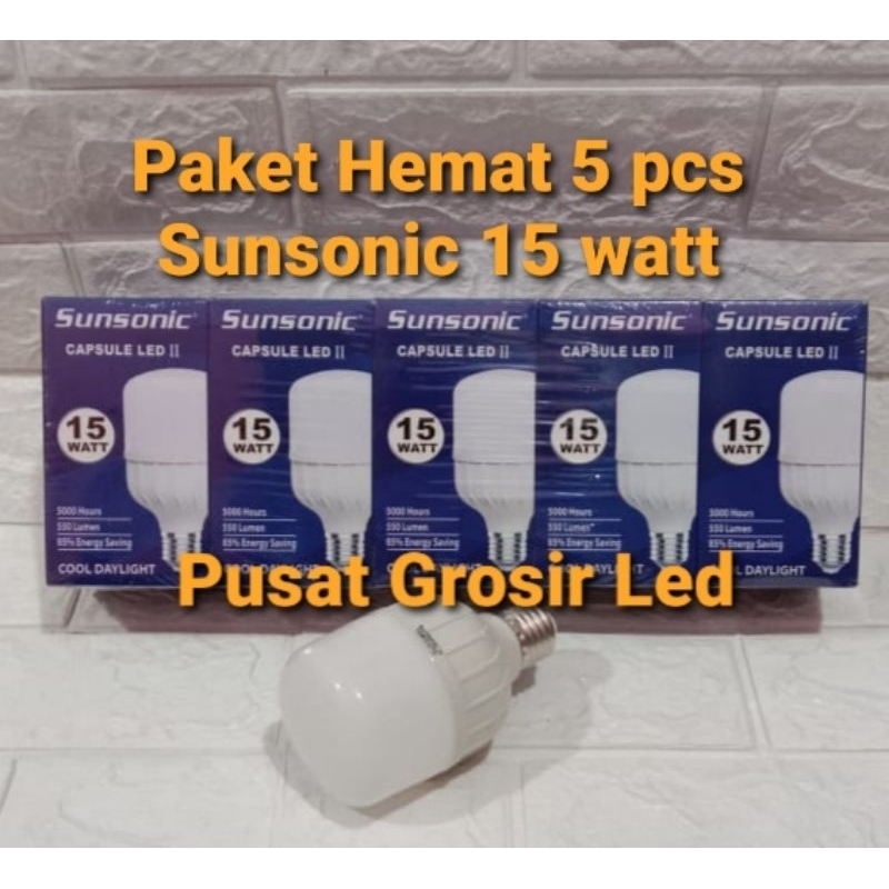 Paket 5 pcs Lampu Led Sunsonic Capsule 15 Watt Cahaya Putih