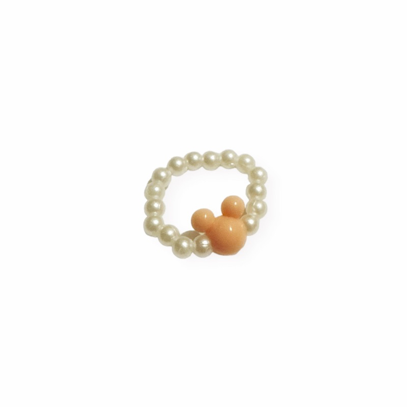 Cincin Beads Mickey Karakter Aesthetic Mutiara Elastis Pearl Ring