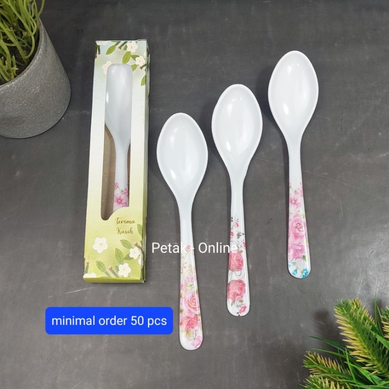 50 Pcs, Sendok Makan Melamin Kemasan Box Motif