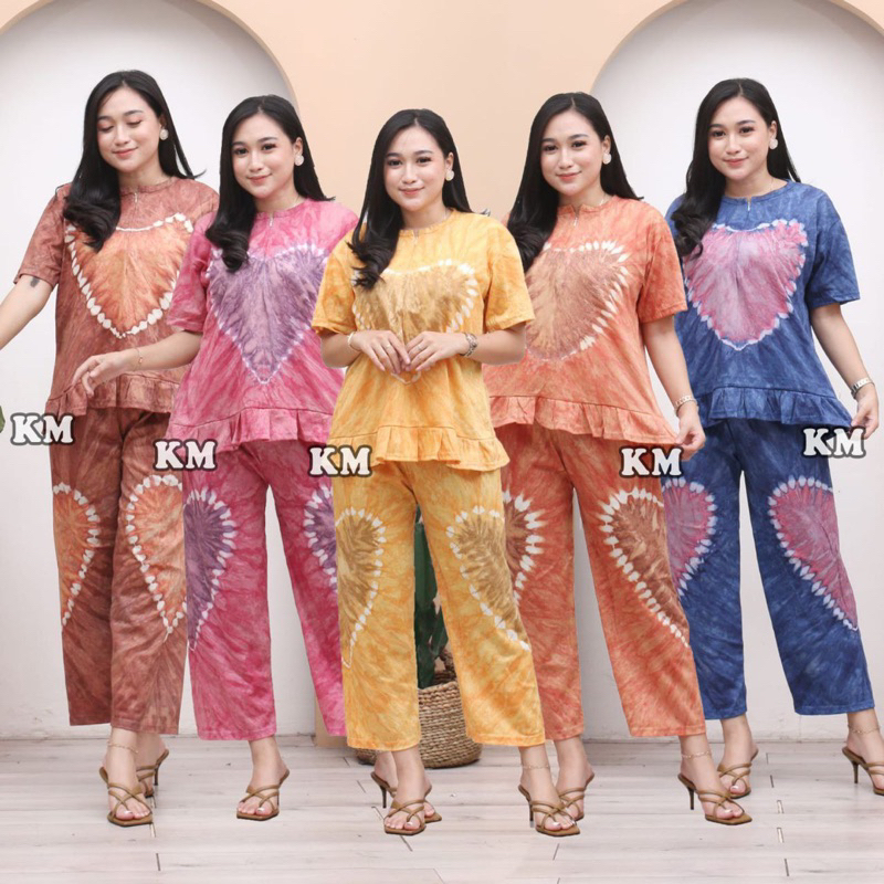 SETELAN WANITA KEKINIAN TIE DYE BAHAN KAOS LD 110 BUSUI FRIENDLY REMPEL BAWAH ONE SET PIYAMA WANITA