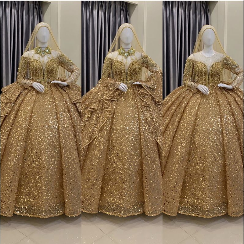 TERBARU//GAUN WEDDING BARBIE BELIMBING SEQUIN//BARBIE HARNET PREMIUM//TILE AKAR GAUN