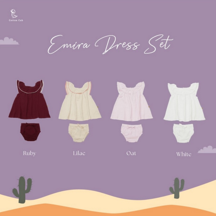 Cotton Cub Emira Dress Set -  Baju Anak Bayi Terusan dengan Dalaman Celana Pendek Cewe Dress Anak Bayi