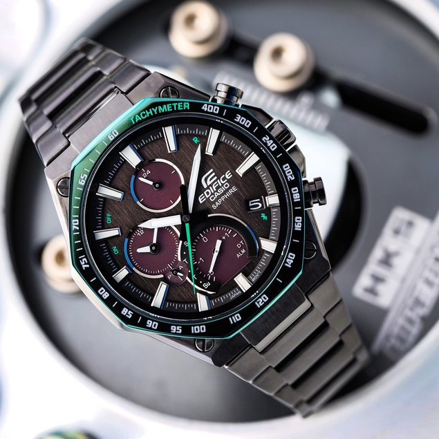 Jam Tangan Pria Casio EDIFICE EQB-1100XDC-1A EQB-1100 Green Dial Dark Grey Steel