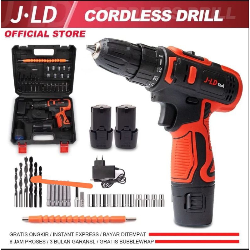 NEW JLD Bor Cordless 12-1 2 Baterai Set Koper JLD  CORDLESS DRILL SET 29 PCS BOR BATERAI 12V FULL SE