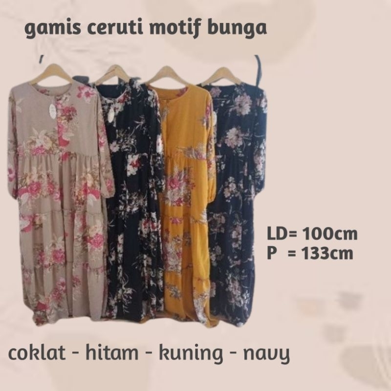 gamis ceruti motif bunga