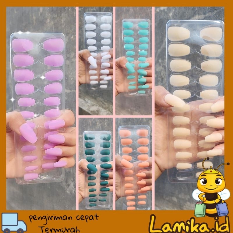 SET KUKU PALSU POLOS WARNA isi 23pcs FREE LEM GEL